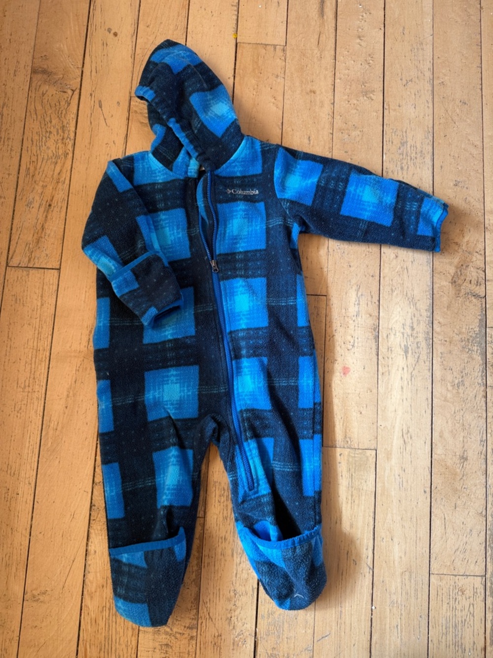 Columbia Blue Plaid Fleece Footed One-Piece